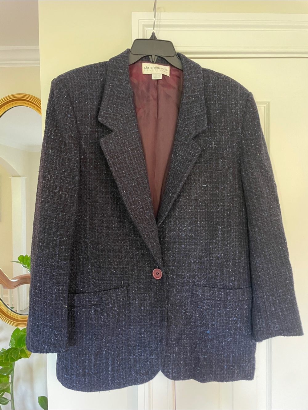 Vintage Liz Claiborne Navy Tweed Single-Button Sport Coat